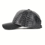 Gorra de Béisbol de Cuero Sintético con Relieve de Cocodrilo Negro Premium - Estilo Urbano Hip Hop, Protección Solar, Ligera y Lavable a Mano
