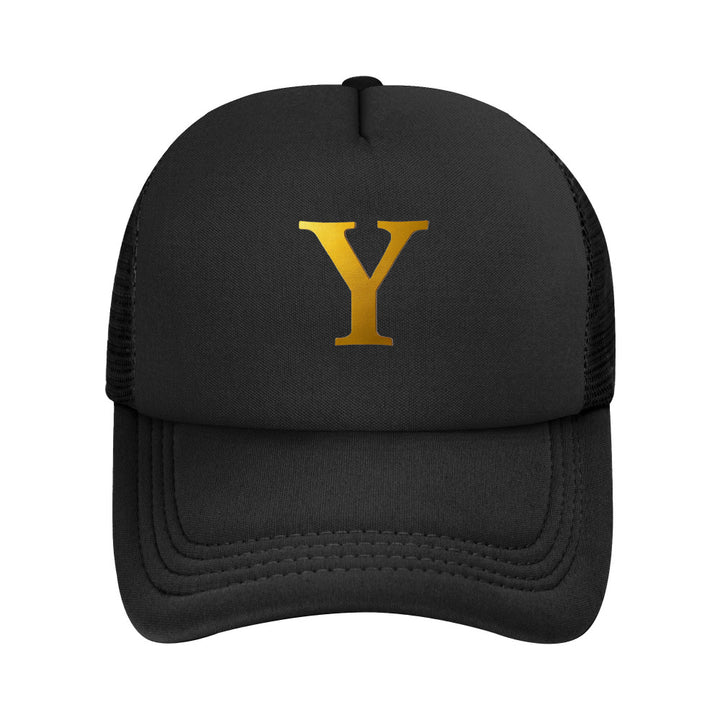 Gorra de béisbol unisex ajustable de malla transpirable - Ultraligera, estampado de la letra Y dorada, perfecta para deportes al aire libre y uso casual, regalo ideal para las fiestas