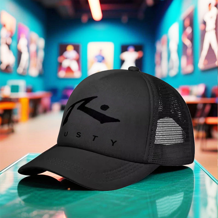 1pc Gorra Unisex Ligera de Verano y Otoño 2025 con Estampado RUSTY, Gorra Snapback Negra Transpirable para Camping al Aire Libre, Baile Callejero, Deportes de Carrera, Uso Casual – Regalo Versátil de Cumpleaños