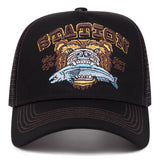 Gorra de béisbol retro americana con estampado de cabeza de oso, unisex, transpirable, malla de contraste, estilo trucker