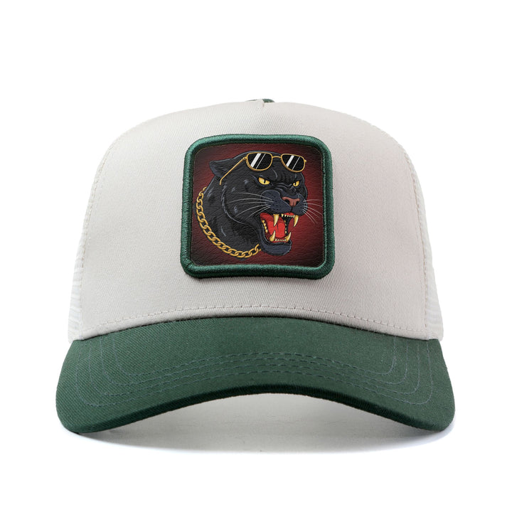 Gorra Trucker de Pantera Negra para Hombres y Mujeres con Gafas a la Moda - Snapback Ajustable, Parte Trasera Transpirable en Malla & Diseño de 6 Panelos, Gorro Ligero con Emblema Icónico Tipo Logotipo Para Estilo Casual o Streetwear - Regalo Unisex