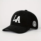 1pc Gorra de béisbol de pana bordada LA, unisex, ajustable, transpirable, sombrero de camionero, sombrero de sol de verano de moda con visera curva para hombres y mujeres, 100% algodón, solo lavar a mano.