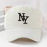 Gorra ajustable NY con logo bordado, unisex, negra/blanca tipo pana, ligera y abrigada para invierno y todo clima, bordado temático NY, regalo casual para fans (lavable a mano)