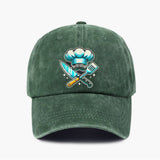 Gorra de Béisbol Ajustable y Ligera de Algodón para Chef - Gorra Negra con Sombrero de Chef Azul & Gráfico de Espátulas Cruzadas, Visera Curva para Hombres y Mujeres, Accesorios de Cocina al Aire Libre, Sombreros Casuales, Cabezal Cómodo