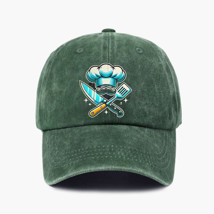 Gorra de Béisbol Ajustable y Ligera de Algodón para Chef - Gorra Negra con Sombrero de Chef Azul & Gráfico de Espátulas Cruzadas, Visera Curva para Hombres y Mujeres, Accesorios de Cocina al Aire Libre, Sombreros Casuales, Cabezal Cómodo