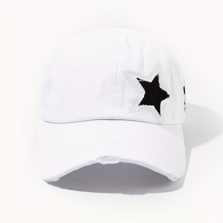 1 pieza, gorra de béisbol ajustable para mujer con doble estrella de cinco puntos bordada - Tejido transpirable, cierre de snapback, diseño blanco y negro para vacaciones al aire libre, uso casual y accesorios navideños, ropa de cabeza para vacaciones, eq