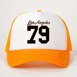 1 Gorra de Malla Estampada Los Ángeles 79 para Todas las Estaciones, Sombrero de Béisbol Unisex Transpirable Ajustable con Visera Curva para Golf y Moda Veraniega para Mujeres, Gorra de Camionero Y2K para Parejas, Gorra de Papá