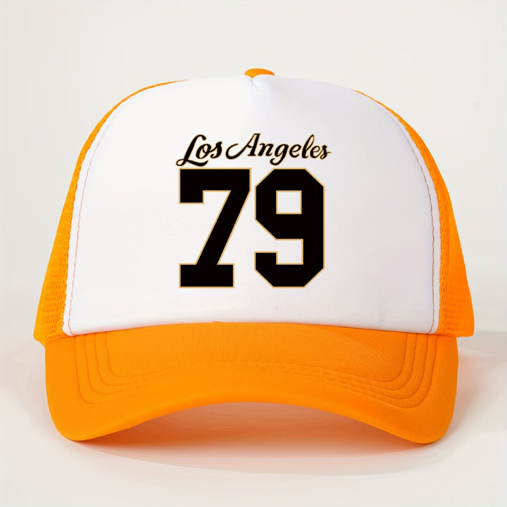 1 Gorra de Malla Estampada Los Ángeles 79 para Todas las Estaciones, Sombrero de Béisbol Unisex Transpirable Ajustable con Visera Curva para Golf y Moda Veraniega para Mujeres, Gorra de Camionero Y2K para Parejas, Gorra de Papá