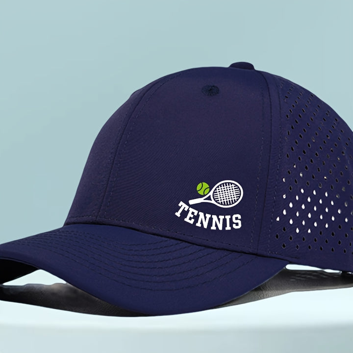 1 Gorra de Tenis de Secado Rápido para Hombre con Raqueta de Tenis y Estampado de Tenis - Parte Trasera de Malla Transpirable, Ajuste Estructurado para Tenis, Golf, Running, Deportes al Aire Libre - Sombrero Casual Ligero para Hombre, Diseño Deportivo, Co