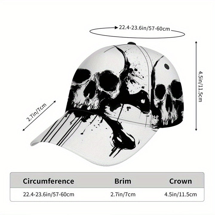 1 pieza Gorra Snapback Ajustable con Estampado de Calavera y Huesos Cruzados en Tinta Goteante 2D - Diseño Vibrante de Cuerpo Completo, Unisex para Streetwear, Deportes, Exteriores, Halloween, Navidad, Acción de Gracias - Gorra Gráfica con Icono Icónico d