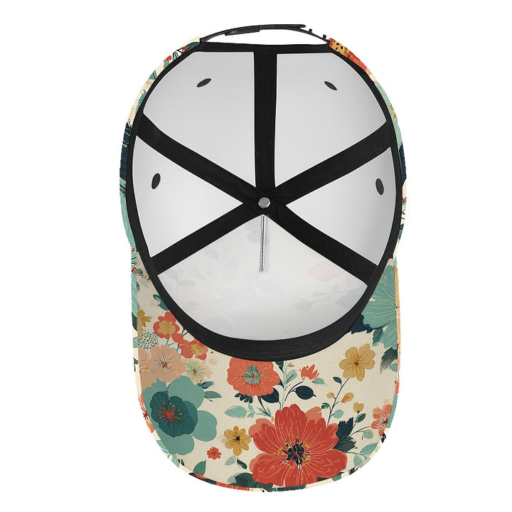 1 gorra ajustable de béisbol con estampado floral 2D de cuerpo completo - Diseño vibrante de flores y hojas, transpirable para deportes, running, gimnasio y actividades al aire libre - Estilo moderno para ropa casual urbana (Poliéster)