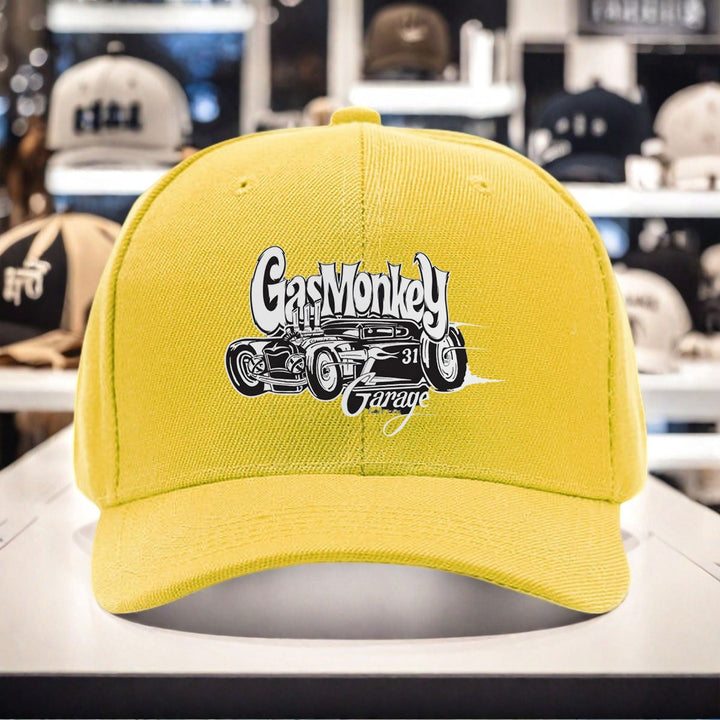 1 gorra fresca con estampado de Gas Monkey Garage, tejido ligero de poliéster, diseño ventilado, gorra de pesca adecuada para todos los géneros, absorbe la humedad, diseño sin estación, ideal para aventuras de mochilero