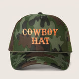 Gorra de béisbol con bordado COWBOY, ajustable con cierre de clic, espalda de malla transpirable, ligera y elegante para mujeres, golf y uso casual - Blanco con letras naranjas, borde negro, perfecta para la moda de verano, sombrero de vaquero.