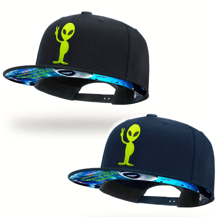 Gorra Snapback Tilgomedal para Hombres y Unisex con Bordado de Calavera Alienígena - Ajustable 30% Lana/70% con Diseño de Alien Verde y OVNI, Visera Plana, Estilo Casual Urbano, Inspirado en la Cultura Pop (Para Fans de Películas de Alien)
