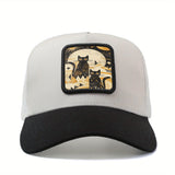 Gorra de béisbol con fase lunar de gato negro bohemio para hombre y mujer - Gorra ajustable de malla, ligera y transpirable para verano con bordado 3D, diseño de anime de hip hop para actividades al aire libre, ropa casual para la cabeza, accesorios de mo