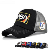 Gorra de béisbol para hombre con temática de NASA, bandera y logo de NASA - Parte trasera de malla transpirable, cierre snapback ligero, comodidad para todas las estaciones, sombrero para el sol con visera curva para exteriores, deportes y uso casual - Di
