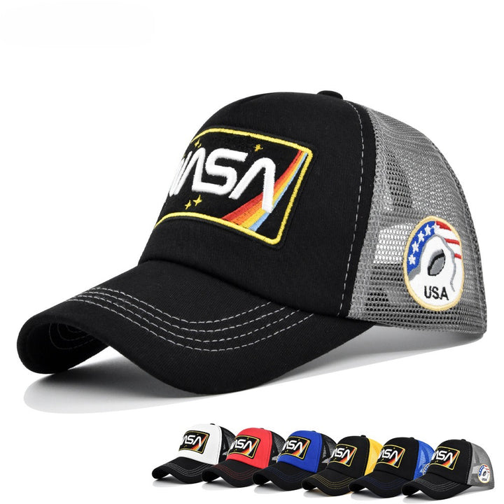 Gorra de béisbol para hombre con temática de NASA, bandera y logo de NASA - Parte trasera de malla transpirable, cierre snapback ligero, comodidad para todas las estaciones, sombrero para el sol con visera curva para exteriores, deportes y uso casual - Di