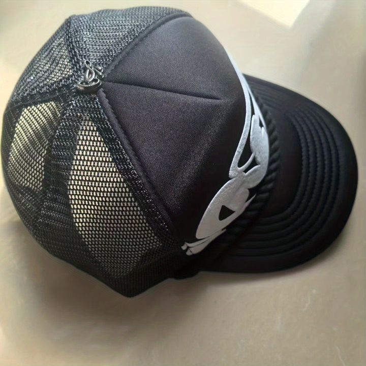 Gorra Unisex Ajustable con Hebilla de Liberación Rápida, Parte Trasera de Malla Transpirable, Negra con Letras Blancas - para Hombres y Mujeres, Exterior, Conducción, Uso Casual, Todo el Año