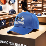 1pc Gorra de Béisbol Racing Trucker - Diseño con Bandera a Cuadros, Ligera y Transpirable para Deportes Motorizados, Ropa Casual Unisex para Hombres y Mujeres, Ajuste Cómodo, Ideal para Estilo Activo y Aficionados al Deporte