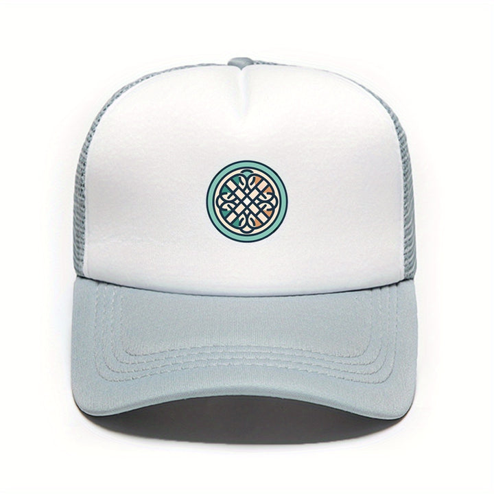 1 gorra de béisbol con nudo celta para hombres y mujeres - Gorra tipo trucker ajustable con patrón verde/blanco/rosa, trasera transpirable en malla, poliéster duradero - Unisex para festivales al aire libre, conciertos, pesca y estilo casual