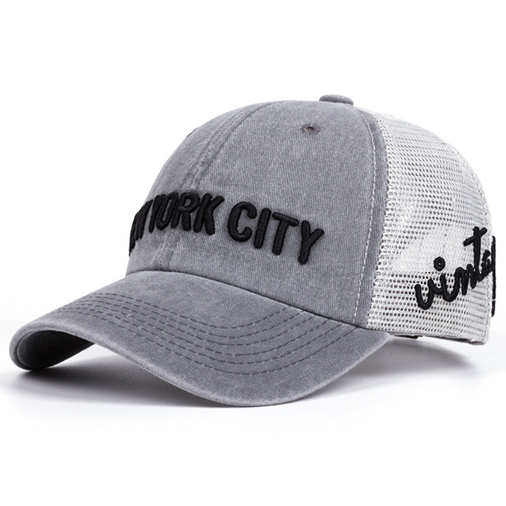 Gorras de béisbol lavables para hombres con bordado de letras, gorra urbana ajustable con hebilla trasera, gorra casual transpirable y cómoda