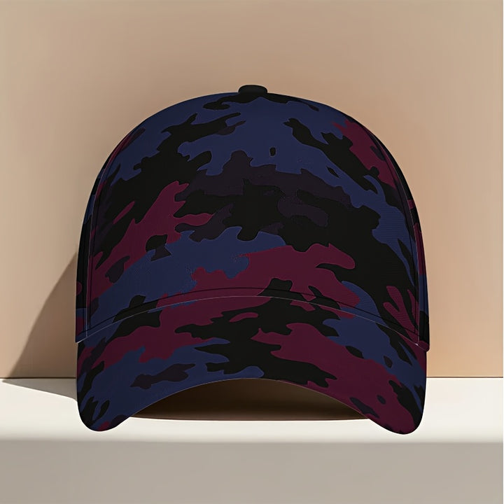 1 Gorra de béisbol con estampado de olas de camuflaje rojo y azul - Gorra ajustable con cierre a presión, ligera y cómoda, ropa urbana casual unisex para hombres y mujeres, diseño de camuflaje clásico para el día a día, atuendos urbanos, gorro para el día