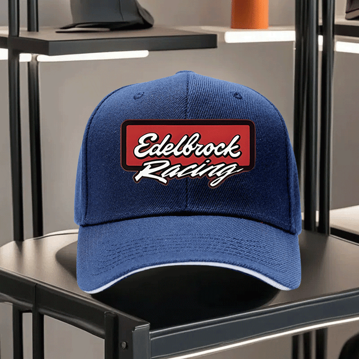 1pc Gorra Unisex Ajustable Transpirable para Camioneros - Visera Negra con Estampado Edelbrock Racing, Ligera para Senderismo, Ciclismo y Actividades al Aire Libre, Lavable a Máquina, Opción de Caja Regalo