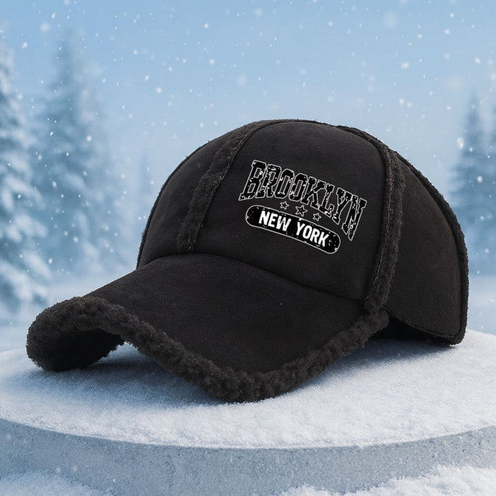 Gorra de Béisbol de Felpa Falsa para Hombres y Mujeres - Gorro Cálido de Invierno con el Iconico Logo BROOKLYN, Beanie Unisex Marrón Suave para Clima Frío, Casual (Sin Visera)