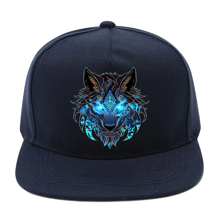 1 Gorra Hip-Hop con Estampado de Lobo Tribal, Moda Urbana Y2K para Deportes al Aire Libre, Gorra de Béisbol con Visera Plana Ajustable Unisex, Gorra de Visera Plana, Ropa Casual, Streetwear Urbano, Gorra Streetwear, Sombrero de Moda, Tejido Duradero, Gorr