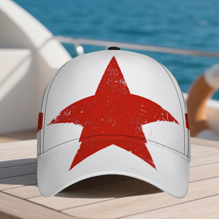 1 pieza, gorra de béisbol con estampado de icono de estrella rústica roja 2D - Estampado vibrante de cuerpo completo, gorra ligera de poliéster con cierre, perfecta para deportes, correr y moda de calle