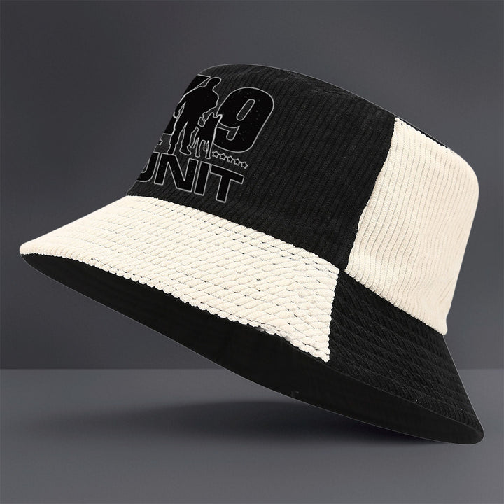 Gorro de Pana para Todas las Estaciones con Logo de Cachorro K9 y Texto K9 UNIT - Cierre Ajustable con Broche, Plegable para Exteriores y Uso Casual - Pana Verde Oliva/ (Lavable a Máquina)