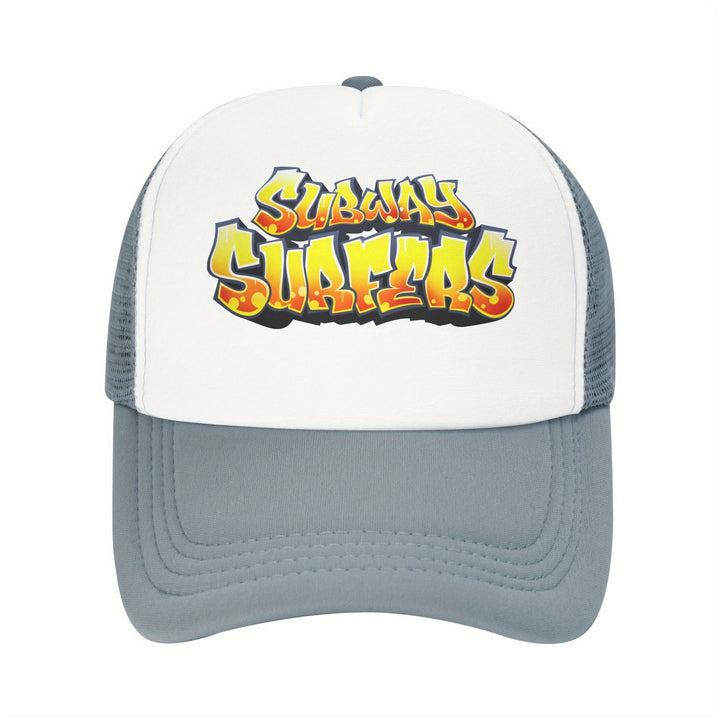 Sombrero de camionero para Subways Surfers unisex - Espalda de malla ajustable, diseño de dibujos animados vibrante, amarillo y blanco, perfecto para el verano, la pesca y las actividades al aire libre, calzado ajustable | Gorra gráfica vibrante | Sombrer