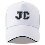 1 gorra JC estilo equipo escolar americano, contraste blanco y sencillo y resistente, visera tipo sandwich, sombrero de viaje moderno, ajustable unisex, gorra camionero