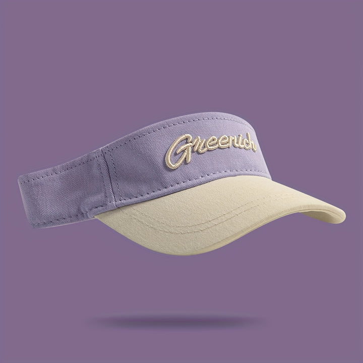 Gorra deportiva para mujer con diseño degradado y bordado de letras, transpirable, ajustable, ideal para golf, running y senderismo, en tonos morado pastel a azul, para actividades al aire libre en verano, look casual y cómodo