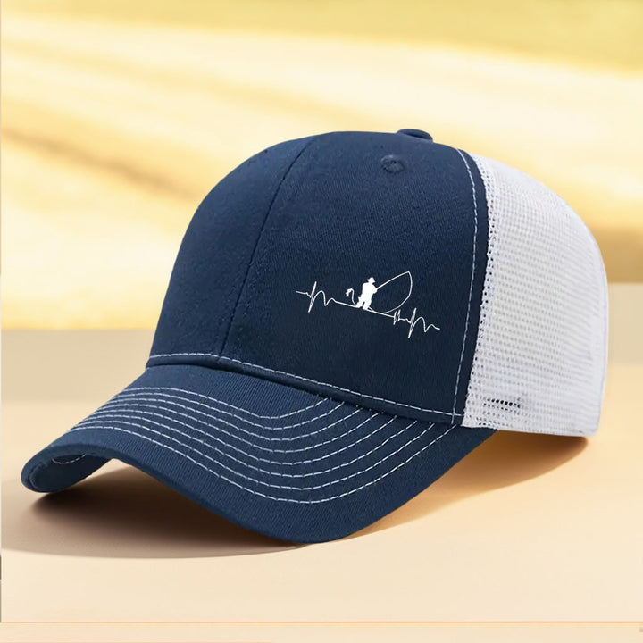 1 Gorra de béisbol de malla con estampado deportivo para hombres, entusiastas de la pesca, alta calidad, exterior, secado rápido, borde curvo, gorra ajustable transpirable unisex