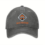 Gorra de béisbol internacional Navistar 2025 - Negro lavado con logotipo rojo y naranja, algodón transpirable, ajuste ajustable para deportes al aire libre, golf, running - Regalo elegante para hombres y mujeres
