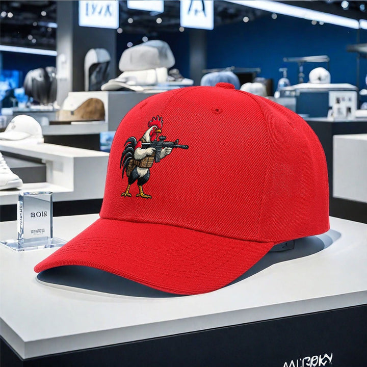 Gorra de béisbol de gallo de dibujos animados - Gorra ajustable con diseño de pistola bordada, poliéster ligero, estilo fresco y atractivo para hombres y mujeres, ideal para pesca o uso casual, gorra de pesca.