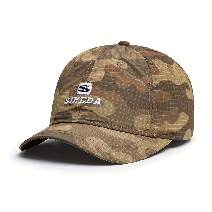 Gorra de Béisbol Camuflada para Hombre de Secado Rápido con Diseño de Surf y Aire Libre - Ala Ancha, Sombrero de Textil Camuflado para Surf, Camping, Uso Casual (Morado, Patrón Camuflado)
