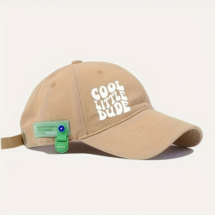 Gorra de béisbol negra con bordado 'COOL LITTLE DUDE' - Poliéster ligero, estilo casual, lavable a mano, tejido no elástico, ideal para hombres y mujeres, ropa de diario | Gorra de estilo casual | Sombrero ligero