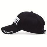 1 gorra de béisbol con borde curvo - Ligera, ajustable y con cierre de clic, con letras de SEGURIDAD audaces, para uso al aire libre en todas las estaciones, ropa de calle de hip-hop para hombres y mujeres - Diseño de contraste negro/blanco, ropa casual p