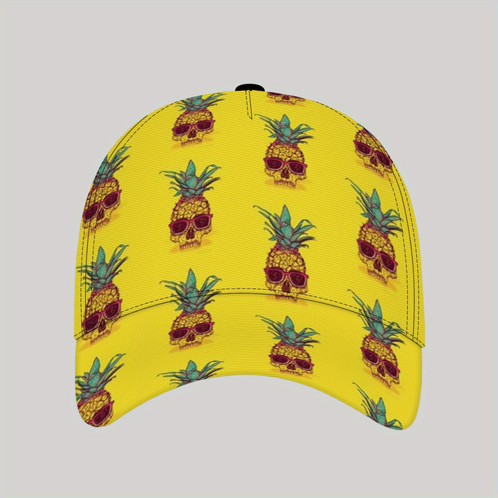 Gorra de Béisbol Ligera para Hombres CUTEHSJ - Estampado de Piña Amarillo Vibrante con Calavera y Diseño Tropikal, Cierre Ajustable con Hebilla para la Playa, Pesca, Actividades al Aire Libre y Vacaciones, Accesorio Divertido