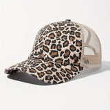 1 pieza, gorra de béisbol sexy para mujer con estampado de leopardo, agujero para cola de caballo, parte trasera de malla transpirable, cierre ajustable con cierre de clic, ala ancha, ideal para ropa de calle y actividades al aire libre.