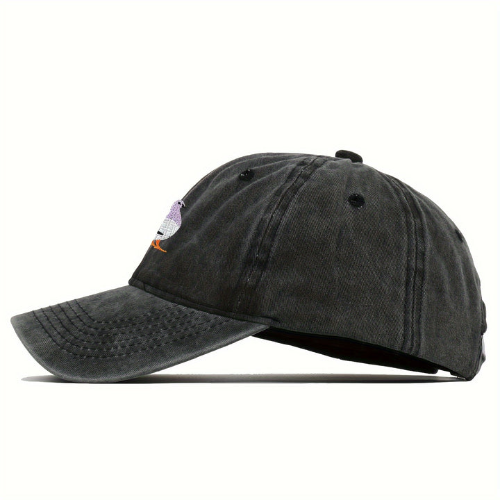 Gorra de béisbol unisex con bordado de paloma - Gorra de papá desgastada negra para mujeres y hombres - Gorra solar ajustable y transpirable