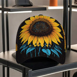 1 Gorra de Béisbol para Hombre - Estampado de Girasol en Degradé Amarillo a Azul, Correa Ajustable, Ideal para Eventos Casuales y Formales, Halloween/Navidad/Acción de Gracias, Sombrero Diario y de Fiesta, Accesorio Elegante para Vacaciones