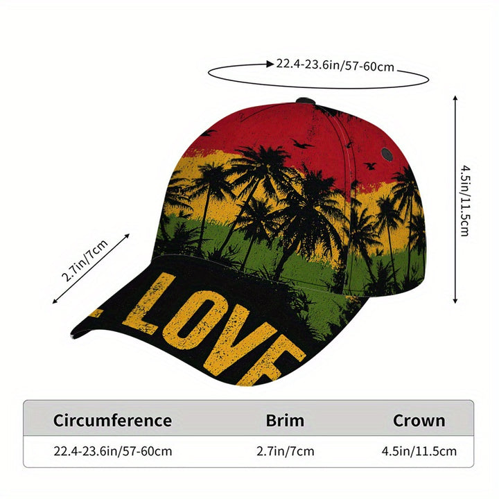 1 gorra de béisbol ajustable de poliéster con diseño vibrante de armonía reggae tropical 2D, ideal para correr, deportes y moda urbana, Sombreros para Exteriores,Ropa Casual,Estilo Funky,Tela Transpirable,Amantes del Streetwear,Individuos a la Vanguardia