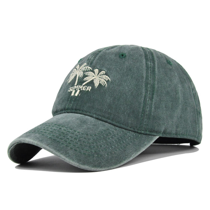 Gorra de béisbol bordada con diseño de palmera de coco - Sombrero de sol retro lavado y envejecido con visera curva, tejido transpirable no tejido, ajuste elástico para fútbol, Mardi Gras