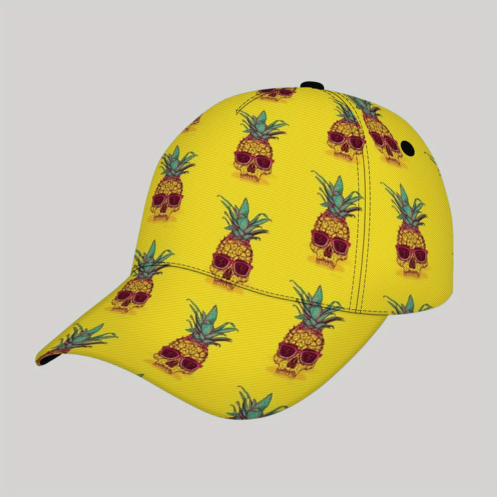 Gorra de Béisbol Ligera para Hombres CUTEHSJ - Estampado de Piña Amarillo Vibrante con Calavera y Diseño Tropikal, Cierre Ajustable con Hebilla para la Playa, Pesca, Actividades al Aire Libre y Vacaciones, Accesorio Divertido