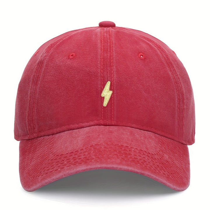 Gorra de béisbol bordada de rayo, unisex, transpirable, hebilla ajustable, algodón puro, lavable a mano, patrón geométrico, adecuada para fiesta de soltero, sombrero ligero tejido con tema de bandera