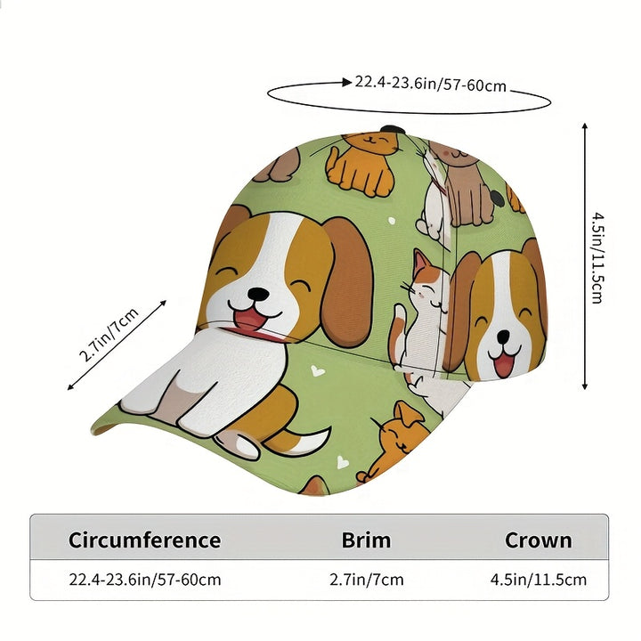 1 pieza, gorra de béisbol con impresión de gatos y perros 2D, gorra de poliéster vibrante con impresión completa, ligera y ajustable, ideal para correr y moda de calle