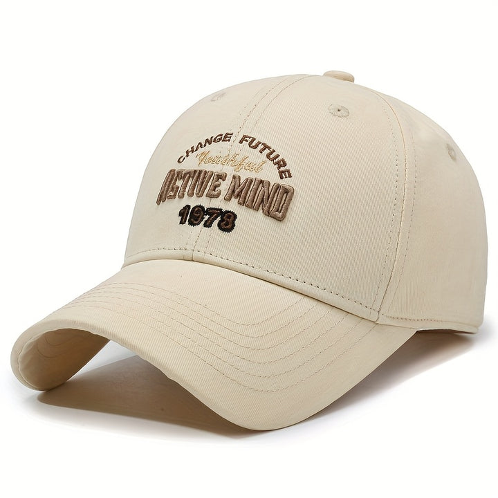 Gorra de Béisbol Unisex con Bordado Retro 'Mind' 1975 en Tono Dorado - Ajuste de Broche, Seis Paneles, Diseño de Fácil Cuidado para Todas las Estaciones, Casual y al Aire Libre